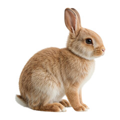 Fototapeta premium Fluffy brown rabbit sitting alertly isolated on a transparent background bunny animal