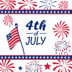 4th of July border, USA banner, fireworks pattern background 