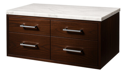 A bathroom dresser with a marble countertop, providing a touch of luxury in a high-end apartment bathroom.