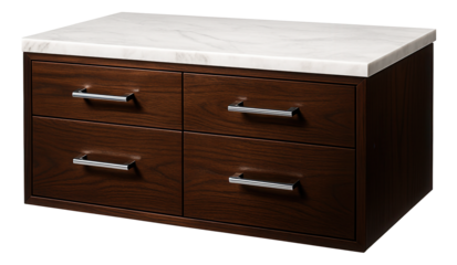 A bathroom dresser with a marble countertop, providing a touch of luxury in a high-end apartment bathroom.