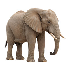 Majestic African elephant with large ears and tusks isolated on a transparent background
