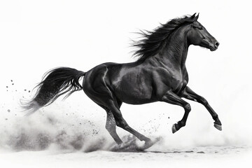 Majestic Black Horse Galloping - Dynamic Movement, Dramatic Black and White