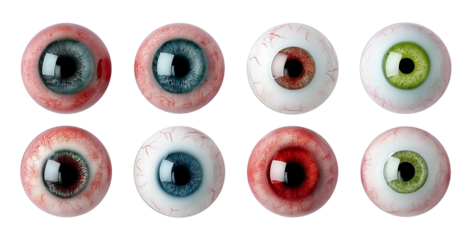 Collection set of human eyeballs isolated on transparent or white background, png