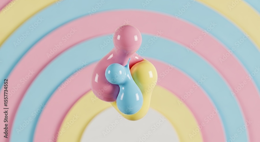 Fototapete abstract shapes grouping with colorful curved background