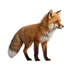 Red fox with bushy tail and white chest isolated on a transparent background vulpes
