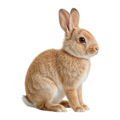 Small brown rabbit sitting attentively isolated on a transparent background bunny