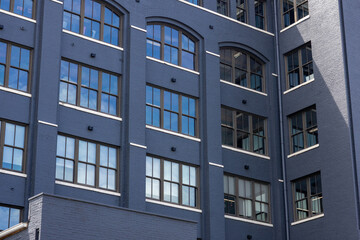closeup of blue building