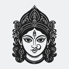 Goddess durga face in happy durga puja black and white