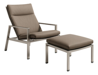 Fototapeta premium Adjustable lounge set with a reclining chair and a footrest, made for sunbathing on a private deck.