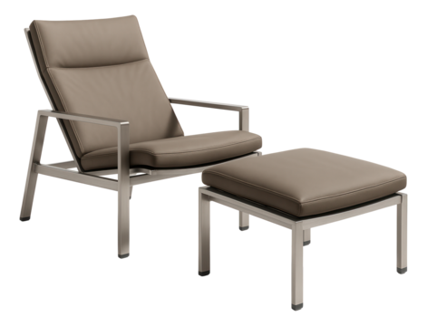 Adjustable lounge set with a reclining chair and a footrest, made for sunbathing on a private deck.