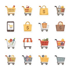 shopping cart icon set of illustrations