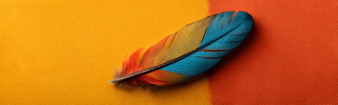 Nation indigenous peoples day concept, Colorful feather on minimslist color background