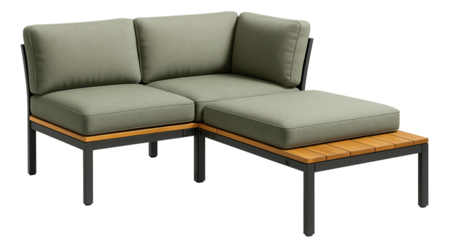 Modular garden bench with interchangeable sections, allowing for customizable seating arrangements in a large garden.