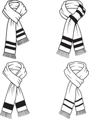 Scarf Winter Clothing Silhouette Vector Set on White Background vector illustration