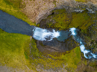 Aerial view of Svodufoss waterfall in Snaefellsnes peninsula, Iceland