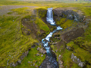 Aerial view of Svodufoss waterfall in Snaefellsnes peninsula, Iceland