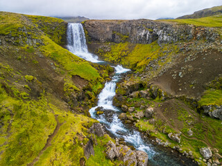 Obraz premium Aerial view of Svodufoss waterfall in Snaefellsnes peninsula, Iceland