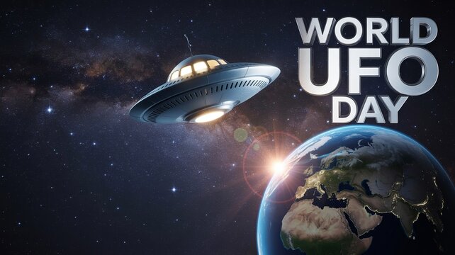 Cheerful UFO and Earth for World UFO Day. - Powered by Adobe
