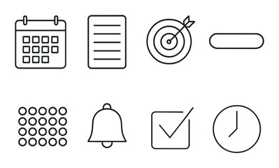 Digital planner icons set – outline, productivity and organization symbols