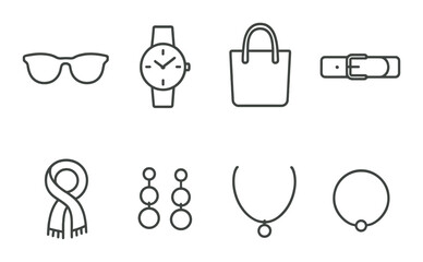 Minimalist fashion icons set – outline, apparel and accessory symbols for design