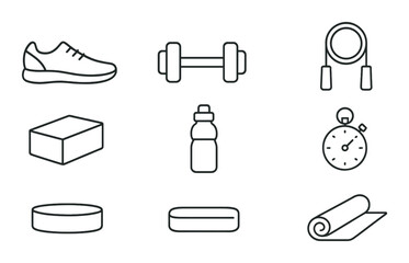 Minimalist sports icons set &ndash; outline, athletic and fitness symbols for design