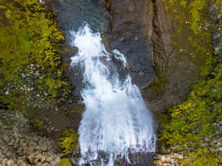 Aerial view of Svodufoss waterfall in Snaefellsnes peninsula, Iceland