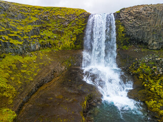 Aerial view of Svodufoss waterfall in Snaefellsnes peninsula, Iceland