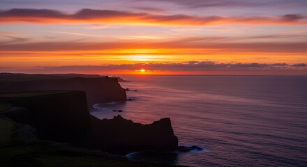 Sunset Over Dramatic Cliffs and Ocean Landscape