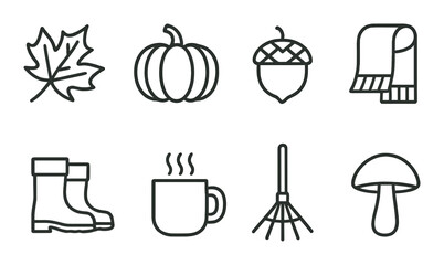 Autumn icons set – outline, fall, seasonal symbols for your design projects
