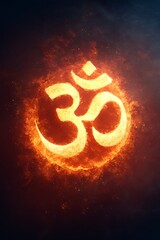 Burning Om Sign Representing Divine Power and Meditation