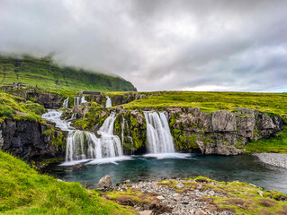 Kirjufell mountain and Kirkjufellsfoss waterfall