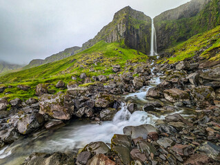 Aerial shots of Grundarfoss Waterfall, on Snaefellness peninsula, Iceland