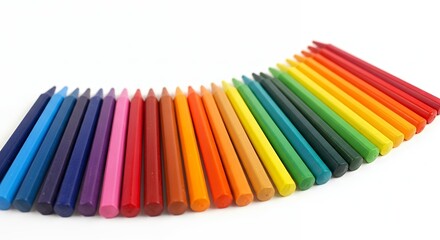 Fototapeta premium Coloring Crayons Arranged in Rainbow Order on White Background
