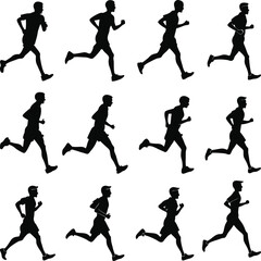 Running man silhouette vector set with dynamic poses