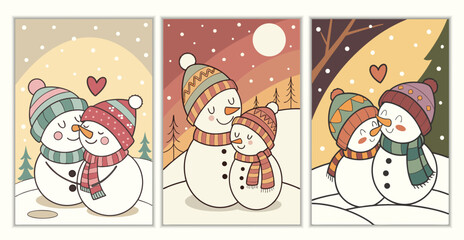 Collection of hand drawn snowman character