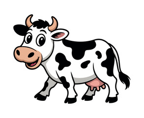 Cartoon Illustration of a Happy Black and White Cow with a Smiling Face Cute cartoon cow large eyes happy expression cow cartoon illustration