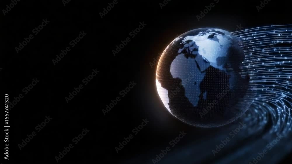 Poster Global Connection: A digital rendering of Earth, intertwined with radiant light trails. It reflects the interconnectedness of our world in a stunning visual depiction. 