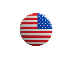Glossy circular badge with the United States flag, centered on pure white background. Vivid patriotic colors and realistic product style for commercial or editorial use.

