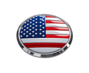 Glossy circular badge with the United States flag, centered on pure white background. Vivid patriotic colors and realistic product style for commercial or editorial use.

