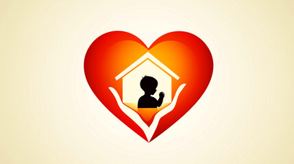 Heart-shaped hands support an orphan child representing love, safety, and compassion in a caring community environment