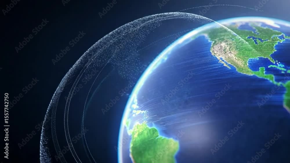 Poster global connectivity: a stunning depiction of earth from space, enveloped by a network of data points