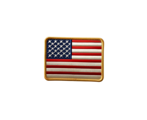 Metallic USA flag lapel pin with glossy red, white, and blue enamel and gold edges, isolated on white background. High-detail product photo for branding, editorial, or promotional use.

