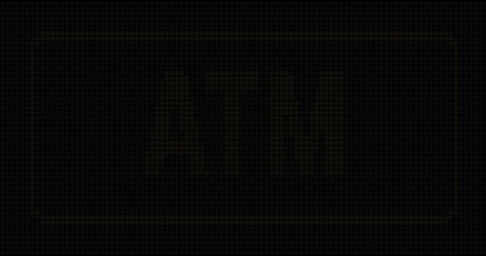 Retro sign video design with the word ATM in flashing yellow on a black background