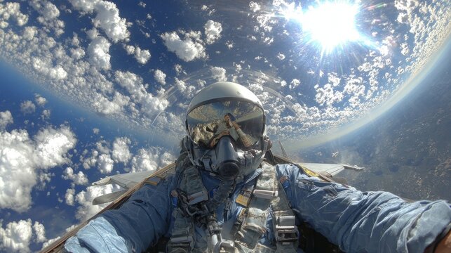 Fighter Jet Pilot in Action Over Scenic Clouds Aerial Photography High Altitude Dynamic Perspective Aviation Enthusiast