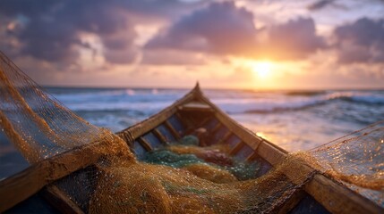 Fishing Boat at Sunset Ocean Scene Content Type Landscape Photography Dramatic Atmosphere Captivating Viewpoint
