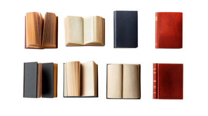 collection of books on white background