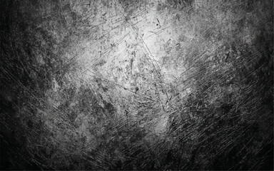 Dark scratched grunge background, old film effect, Distress old concrete vector texture. Black and white grunge background, Dark grey or black concrete wall  background, 