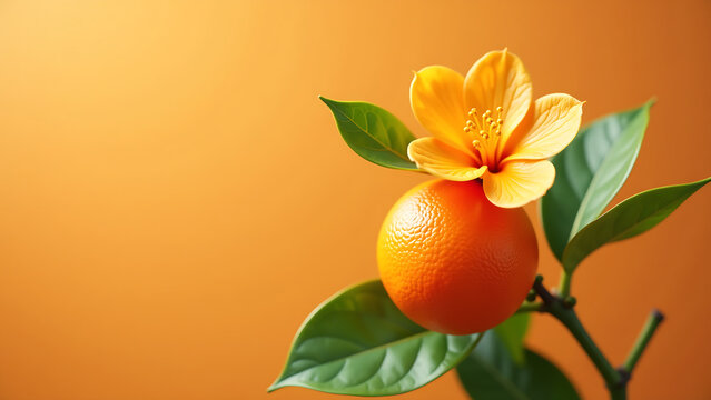 vibrant orange blossom fruit sit atop lush green stem set warm background selective focus delicate