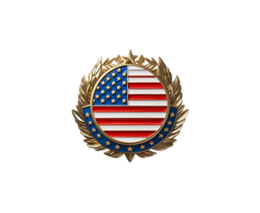 Glossy circular badge with the United States flag, centered on pure white background. Vivid patriotic colors and realistic product style for commercial or editorial use.

