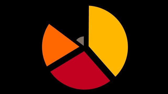 Animated infographic pie chart with four colorful sections illustrating data, perfect for presentations, reports, business videos, and educational content.